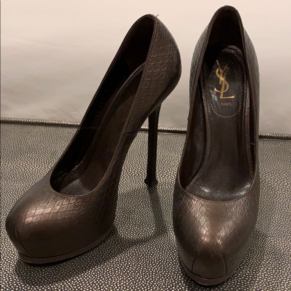 YSL Yves Saint Laurent brown Tribtoo pumps
